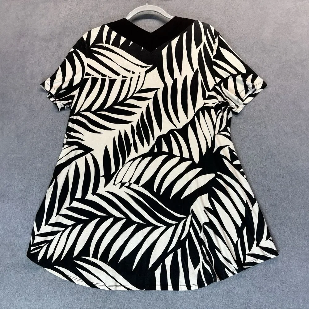 Joseph Ribkoff Size 16 Black Tan Tropical‎ Leaf Print V Neck Top